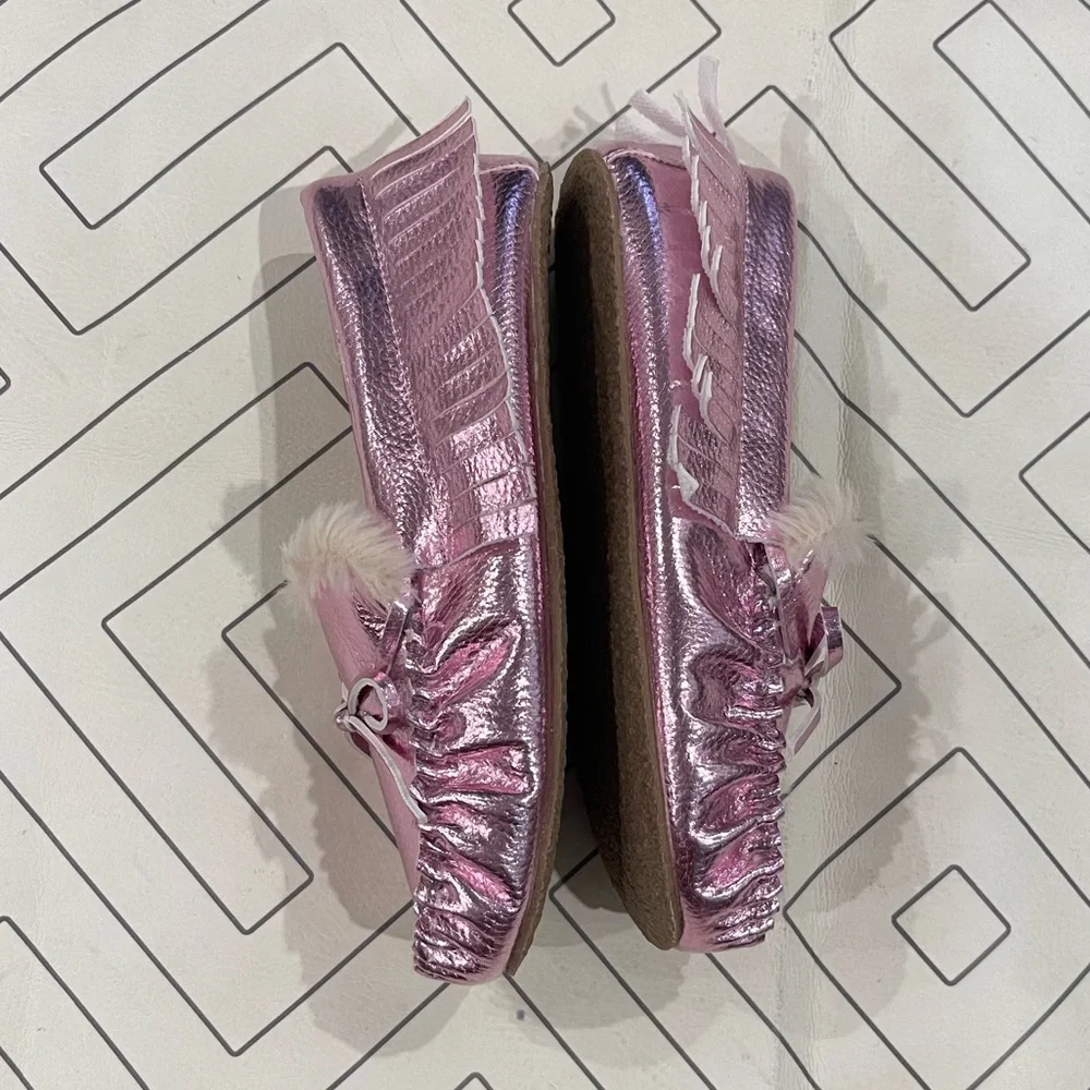 NWT Crewcuts Metallic Pink Moccasin Slippers